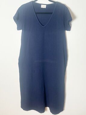 Honest Cotton Long Gwyn Dress Navy Blue Cotton Gauze Small / Medium